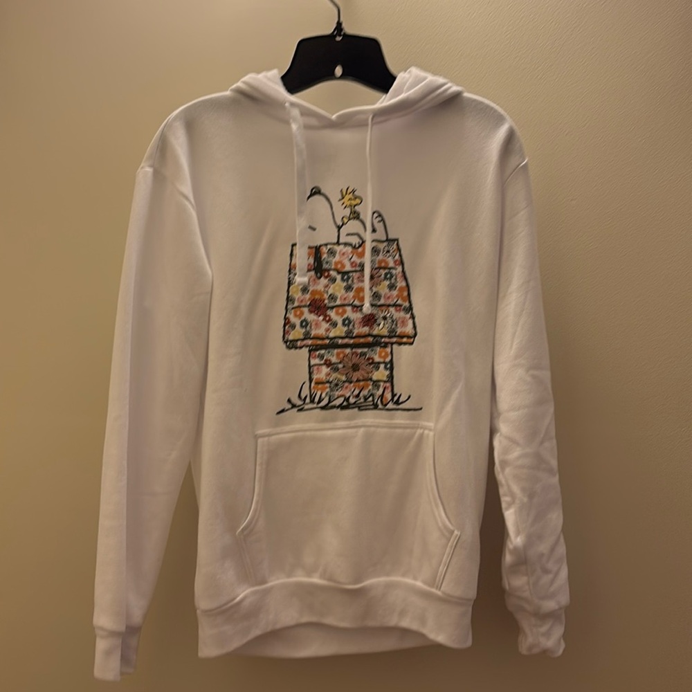 Peanuts Women White Floral Hoodie Size SM‎